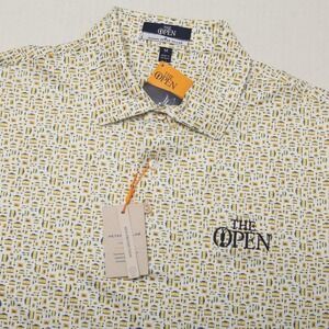 Peter Millar Polo Shirt Mens Medium Yellow Icons Print The Open Golf Performance